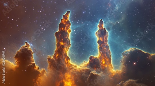 A deep-space cathedral of glowing nebula columns, rising like towers of cosmic energy photo