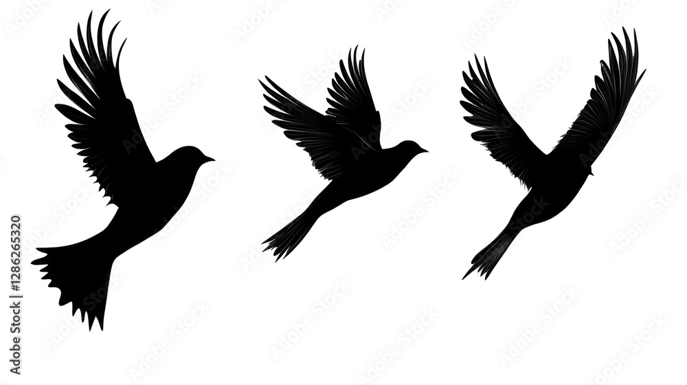 Obraz premium Dynamic bird silhouettes transparent background png white space nature illustration artistic viewpoint
