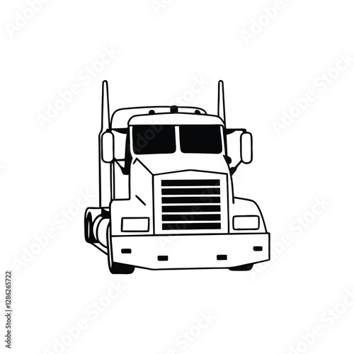 Simple black and white illustration of a semi-truck., AI Generated