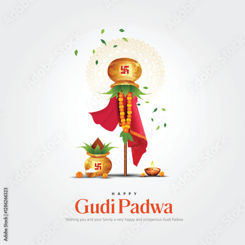 Happy Gudi Padwa with decorated background, festival of India. Creative vector illustration design.