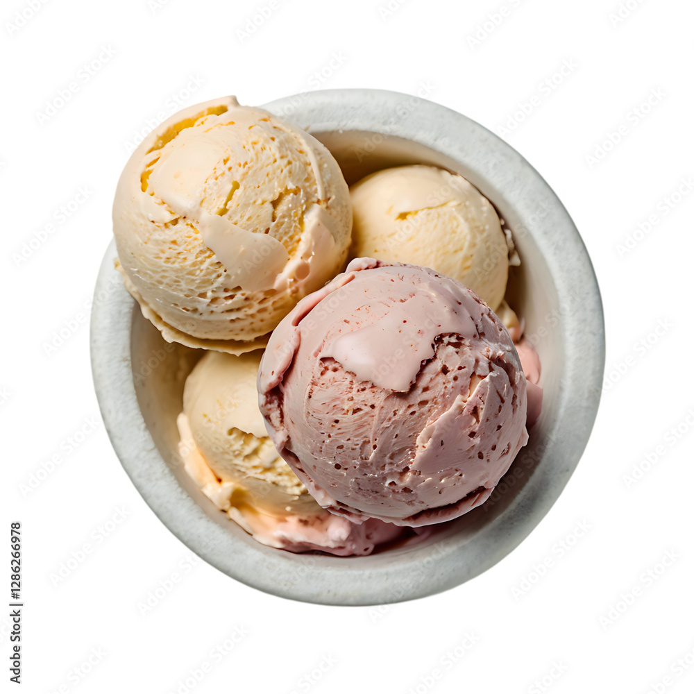 Delicious top-view gelato bowl ice cream on a transparent background Delicious top-view gelato bowl ice cream on a transparent background