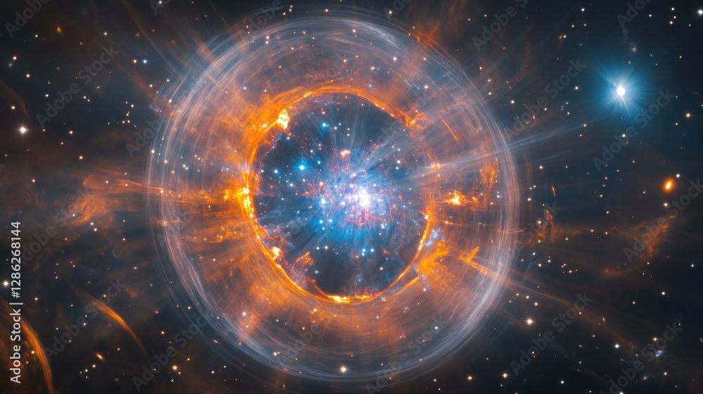 Obraz premium A massive planetary impact creates a vibrant nebula, sending glowing debris into deep space