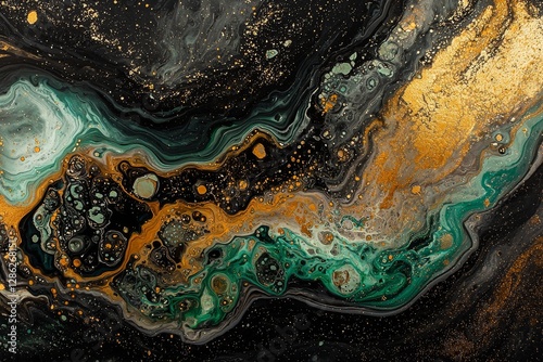 A background of royal green mint liquid marble watercolor with gold lines, a teal turquoise marbled effect using alcohol ink, and a contemporary liquid painting texture with bronze brush strokes. photo