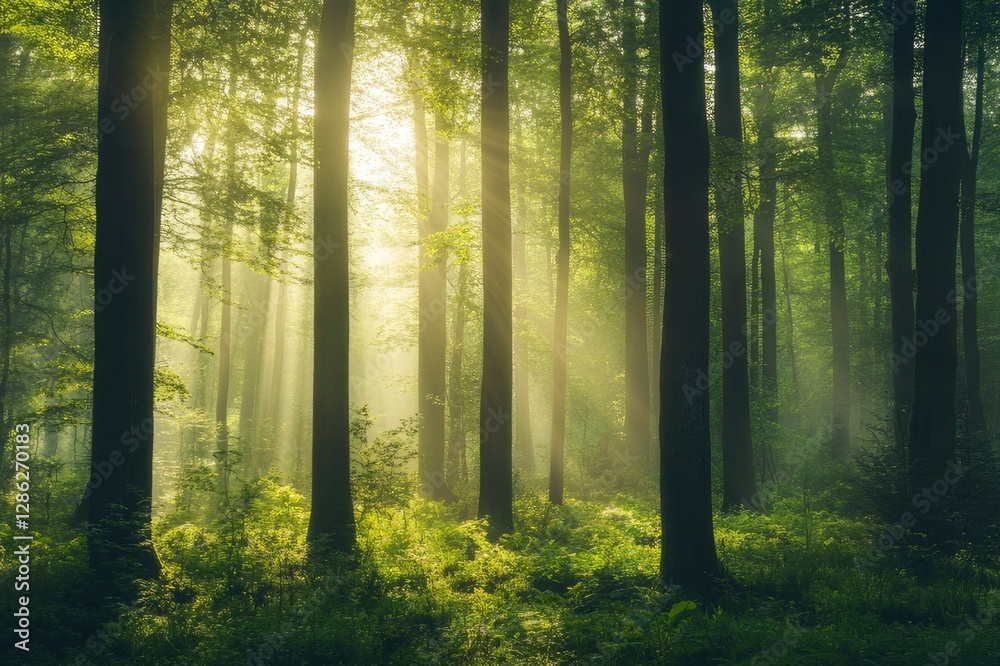 Obraz premium misty morning in the forest.