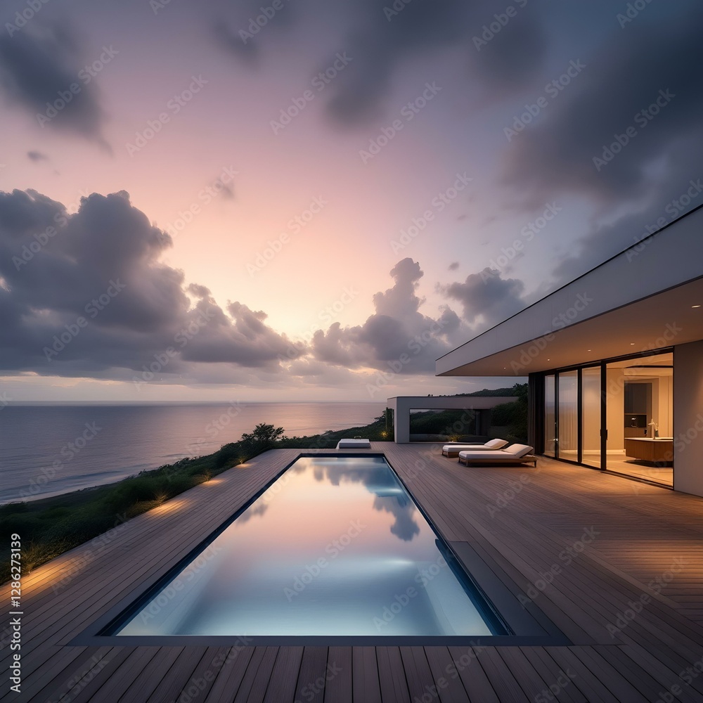 Luxury villa, infinity pool, ocean view, sunset, modern architecture, floor-to-ceiling windows Luxury villa, infinity pool, ocean view, sunset, modern architecture, floor-to-ceiling windows