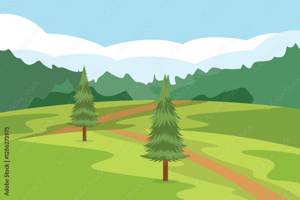 Obraz premium Landscape concept.. Colored flat vector illustration isolated