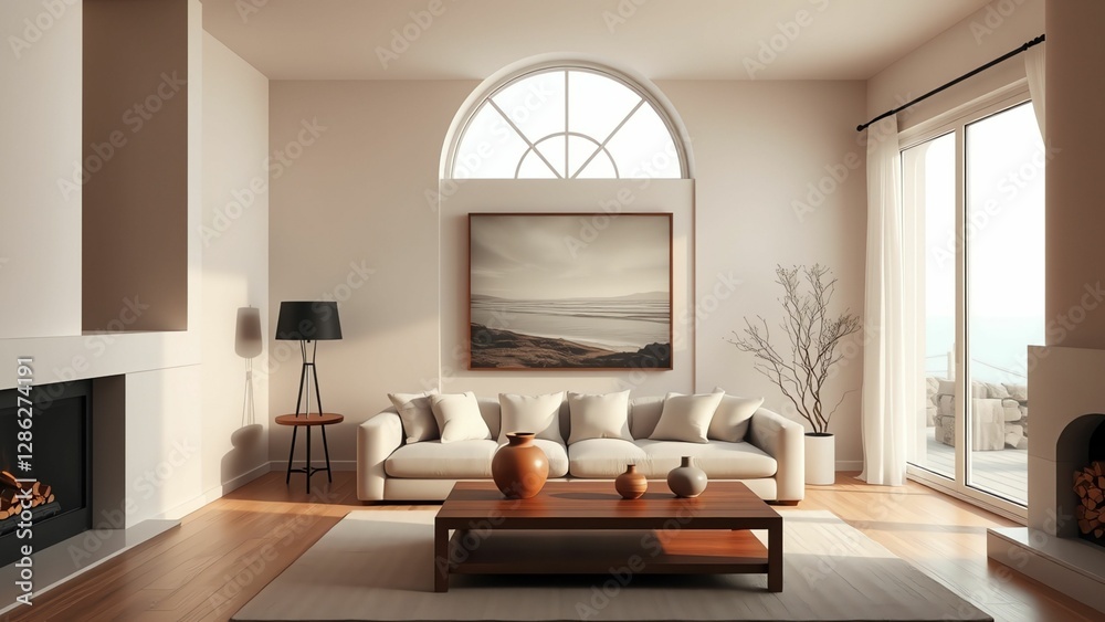 Fototapeta premium Creating a Harmonious Living Space The Beauty of Minimalism and Natural Light in Interior Design