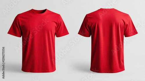 Red T shirt mockup showcasing front and back views, perfect for apparel advertising