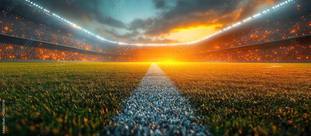 Obraz premium Dramatic sunset over a stadium filled with spectators.