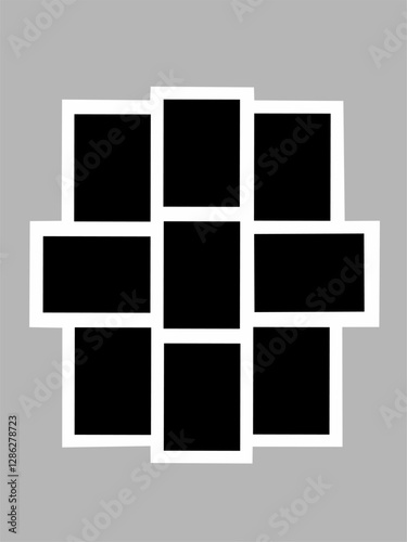 Blank photo frame, vector collage template layout of nine photo frames