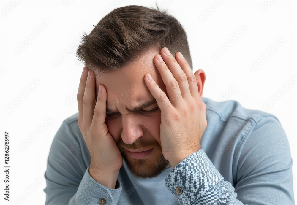 Man in distress indoor setting emotional portrait close-up view Man in distress indoor setting emotional portrait close-up view