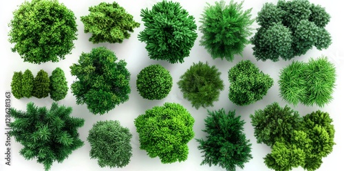 Transparent PNG images featuring 3D top views of green trees, great for architectural design visuals or garden decoration