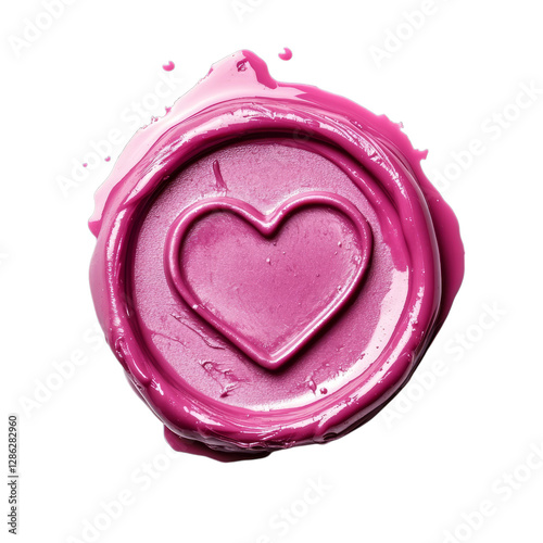 Pink heart wax seal with dripping design on transparent background