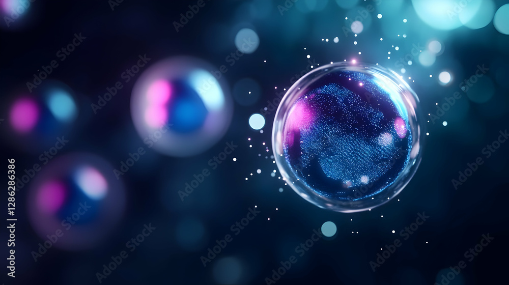 A stunning close-up of colorful, glowing cells in a dark background, illustrating the beauty of microscopic life forms. A stunning close-up of colorful, glowing cells in a dark background, illustrating the beauty of microscopic life forms.