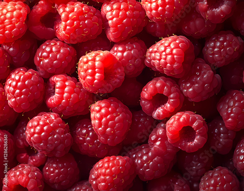 A close up of a bunch of red raspberries