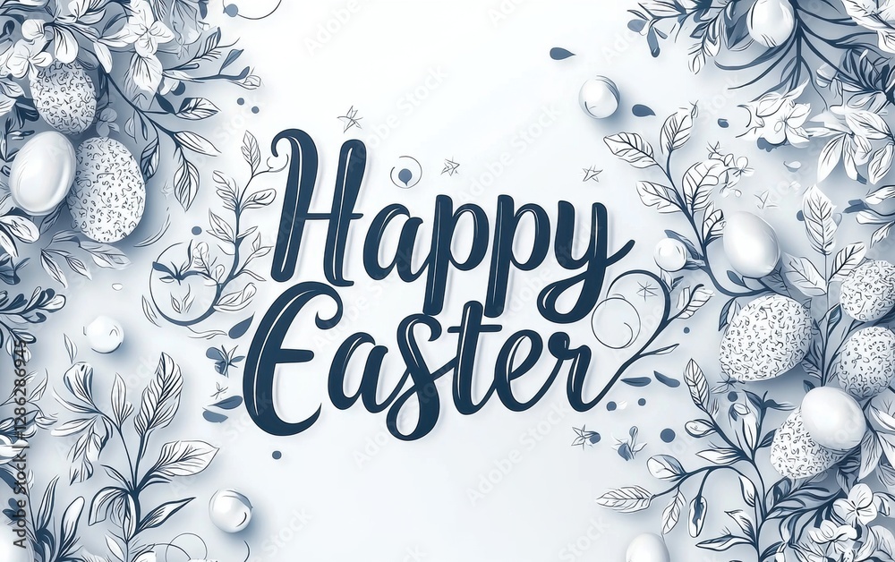 Fototapeta premium Elegant calligraphy banner with text Happy Easter on a delicate pearl white background