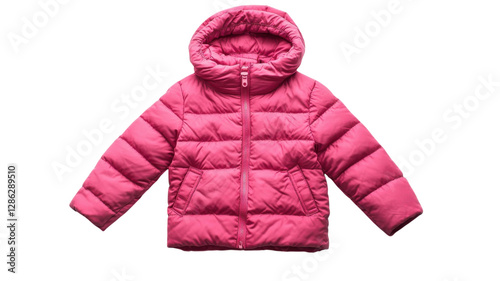 Bright pink puffer jacket for kids displayed on a white background highlighting its cozy design and functional features