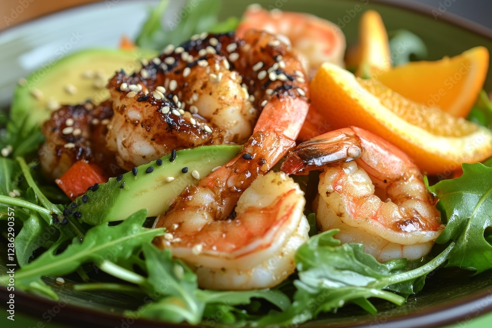 Delectable Shrimp Salad with Avocado and Orange - A vibrant and healthy salad featuring succulent grilled shrimp, creamy avocado, juicy orange segments Delectable Shrimp Salad with Avocado and Orange - A vibrant and healthy salad featuring succulent grilled shrimp, creamy avocado, juicy orange segments