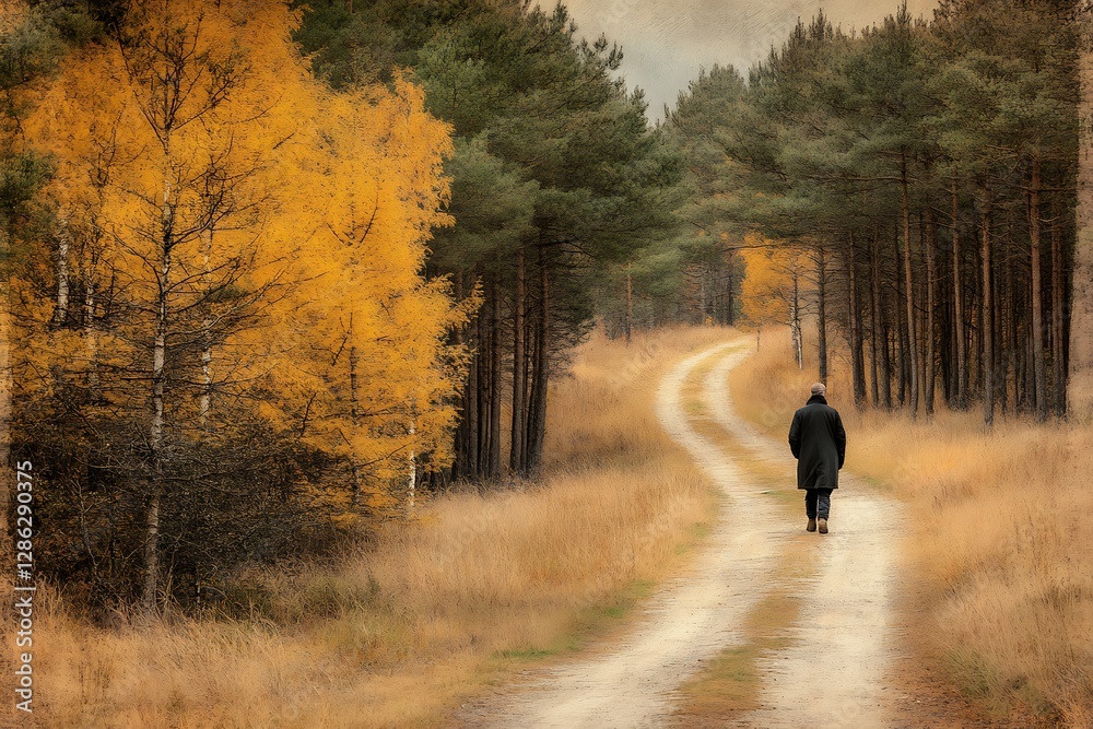 Obraz premium Autumnal forest path walk solitude