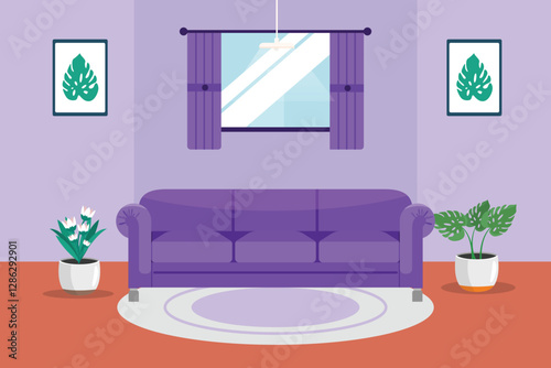  Living room interior concept. Colored flat vector illustration isolated