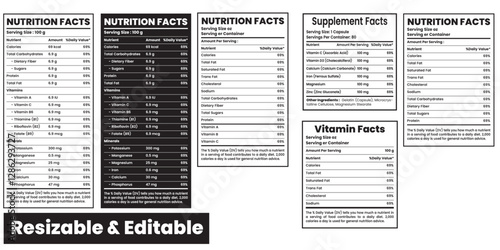 nutrition facts, nutrition facts label, supplement facts and vitamin facts,  nutrition template, customizable