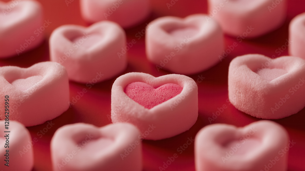 Obraz premium Beautiful heart-shaped marshmallows with a soft pink center