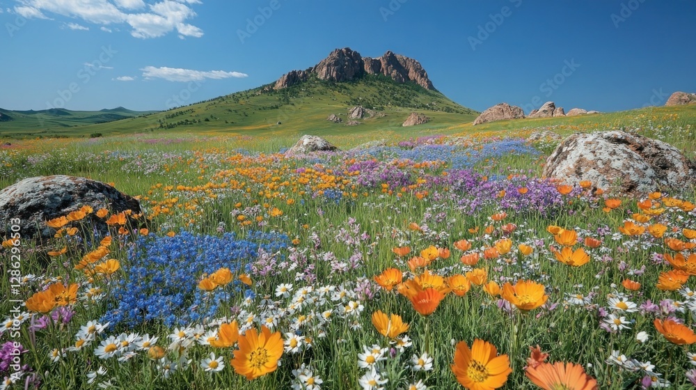 Fototapeta premium Colorful Wildflowers Hilltop View