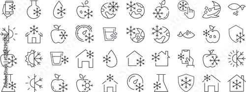 Items by Snowflakes Line Icon Pack. Outline Signs for Graphic and Web Design, Apps, Adverts, Various Cards