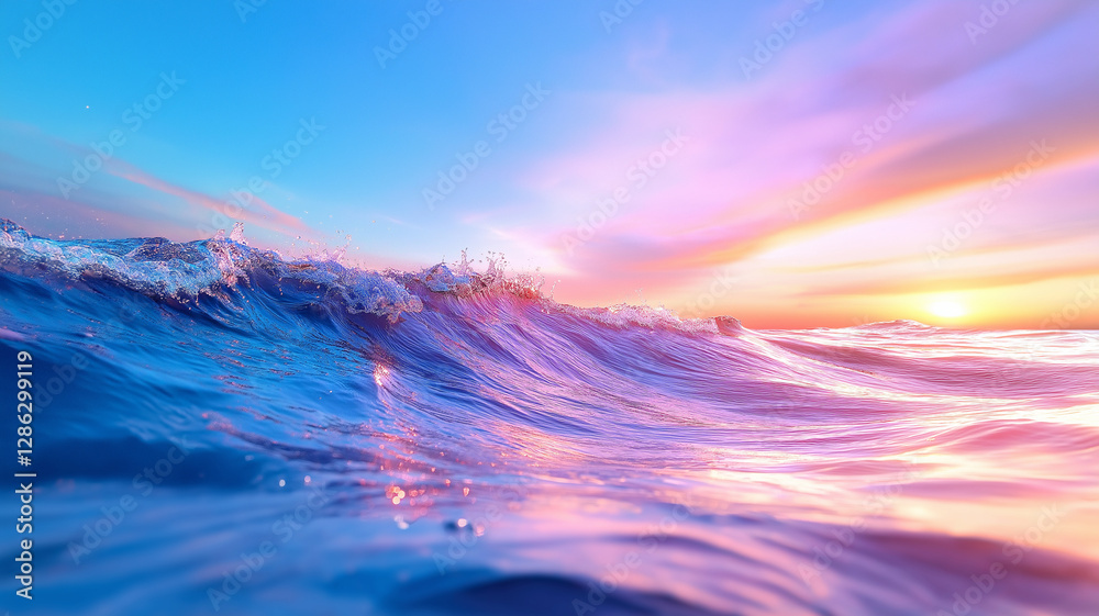 Obraz premium vibrant ocean wave at sunset with colorful sky hues