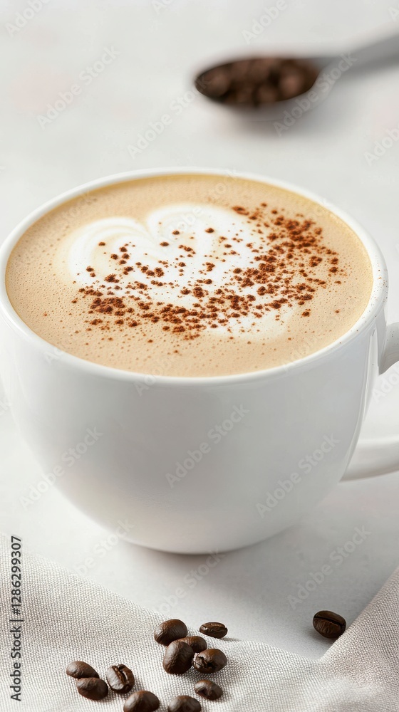 Latte With Heart Shaped Foam In White Mug Latte With Heart Shaped Foam In White Mug