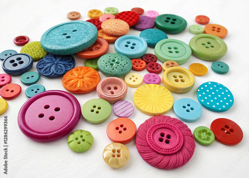 buttons on a wooden background, Colorful array of sewn buttons in various shapes, sizes, and materials scattered on a white background, showcasing creative possibilities for craft and design projects. buttons on a wooden background, Colorful array of sewn buttons in various shapes, sizes, and materials scattered on a white background, showcasing creative possibilities for craft and design projects.