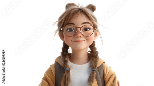 Obraz na płótnie Young girl with glasses and braids smiles warmly in a cozy setting, showcasing cheerful personality and friendly demeanor w salonie