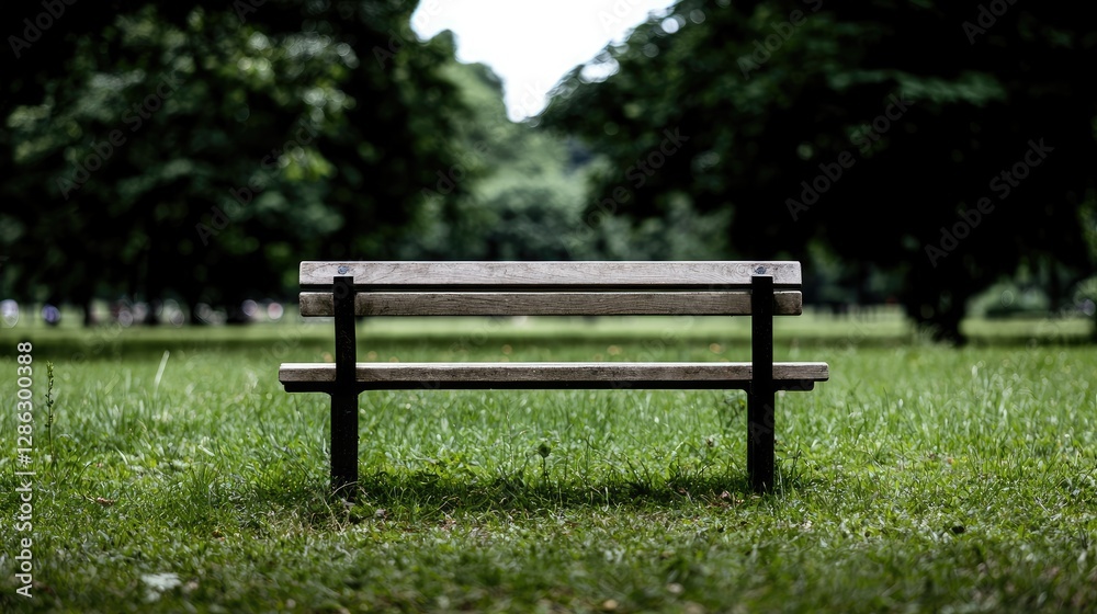 Empty park bench, tranquil setting, lush greenery, quiet contemplation, suitable for nature photography, peaceful moment Empty park bench, tranquil setting, lush greenery, quiet contemplation, suitable for nature photography, peaceful moment