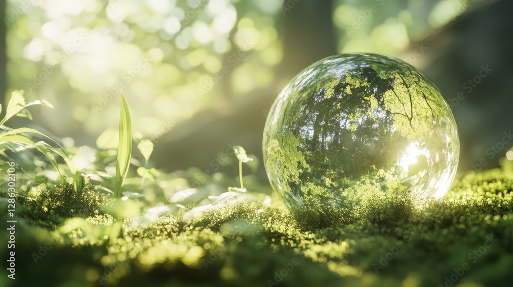 Crystal Globe mirroring the serene beauty of a sun-drenched forest, symbolizing environmental harmony and the interconnectedness of nature. Crystal Globe mirroring the serene beauty of a sun-drenched forest, symbolizing environmental harmony and the interconnectedness of nature.