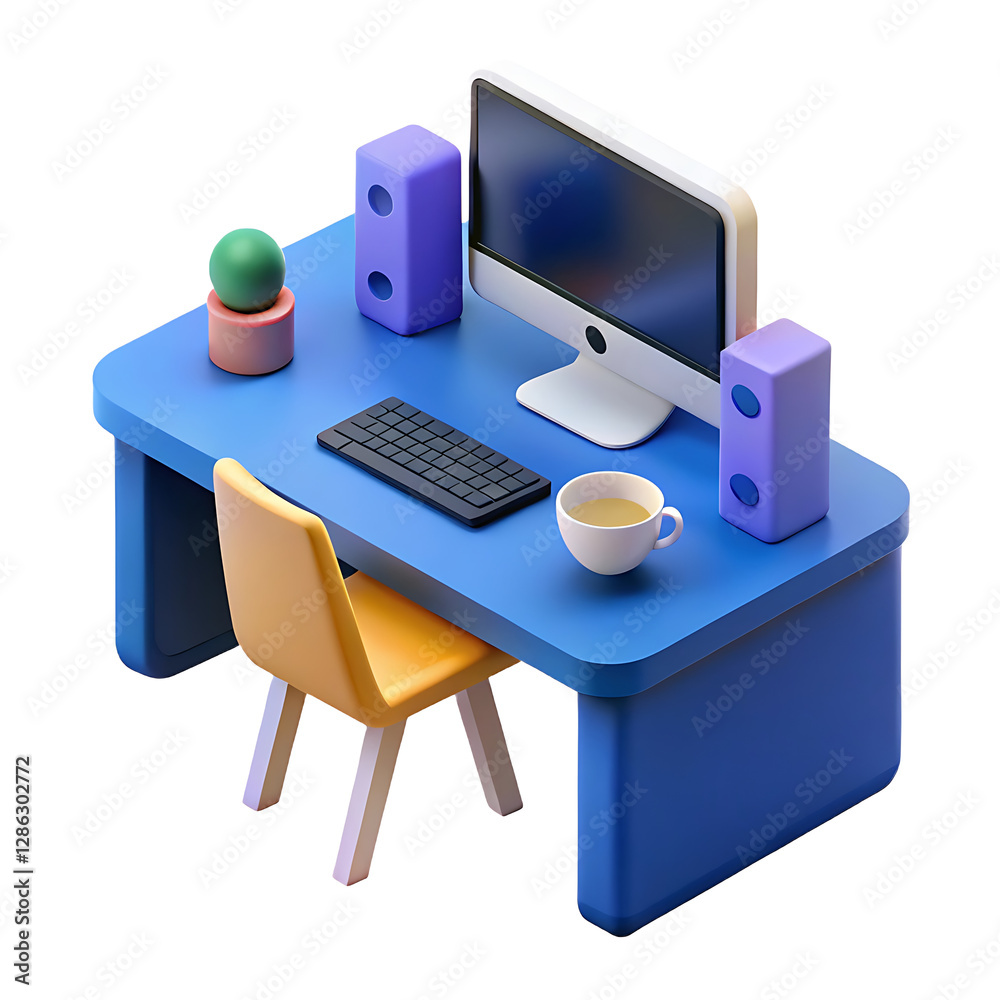 Colorful 3D Illustration of a Modern Home Office Setup Colorful 3D Illustration of a Modern Home Office Setup