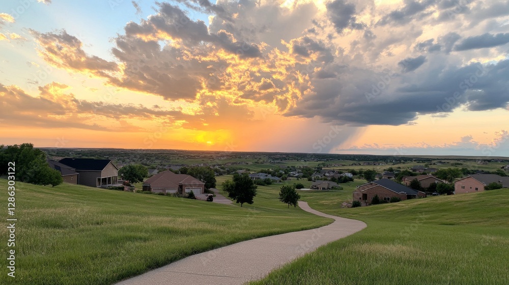 Fototapeta premium Scenic sunset view over residential area
