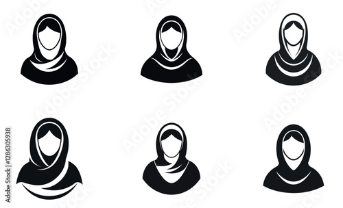 simple icons of women wearing traditional Muslim head scarves.