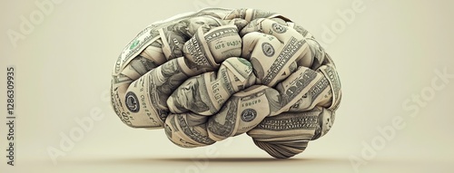 brain made of dollar bills symbolizes concept of financial intelligence and economic thinking