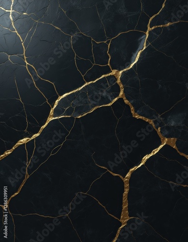 Abstract Black Marble marble texture with deep, rich veins, scattered golden cracks. Minimalism. Luxury branding, corporate presentations, product design, website headers, elegant advertising