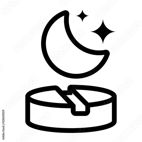 icon of a sleeping pill with a crescent moon symbolizing sleep aid and night time medication.