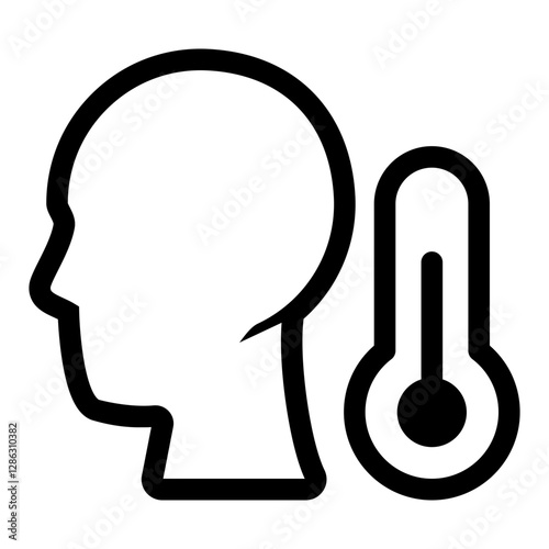 An icon of a human head and thermometer symbolizing fever illness and body temperature measurement.