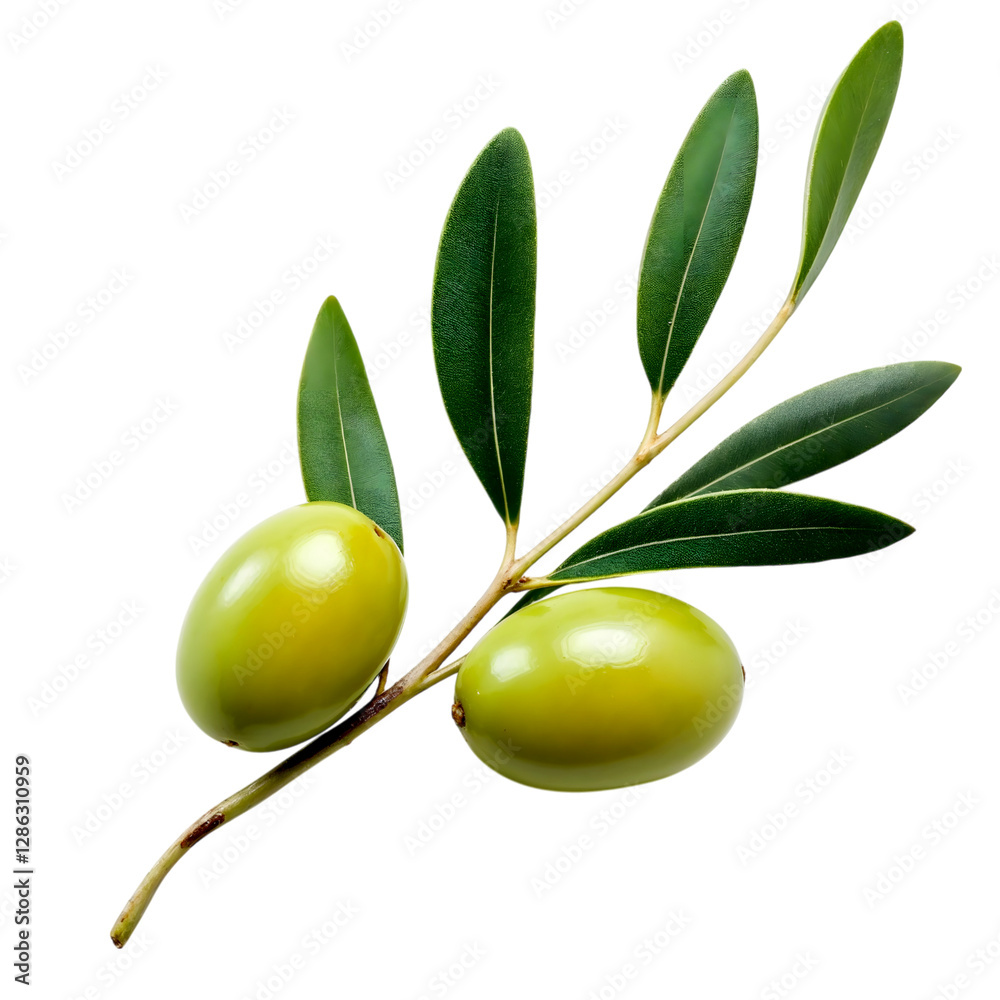Green Olives and Leaves On White Background Green Olives and Leaves On White Background
