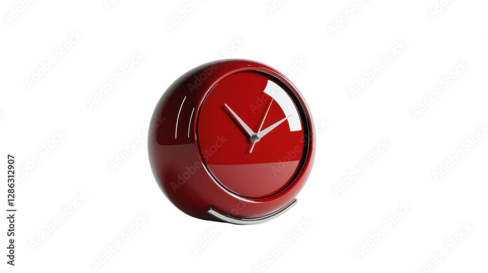 Stylish round red clock on a white background showcasing modern design and functionality for home decor