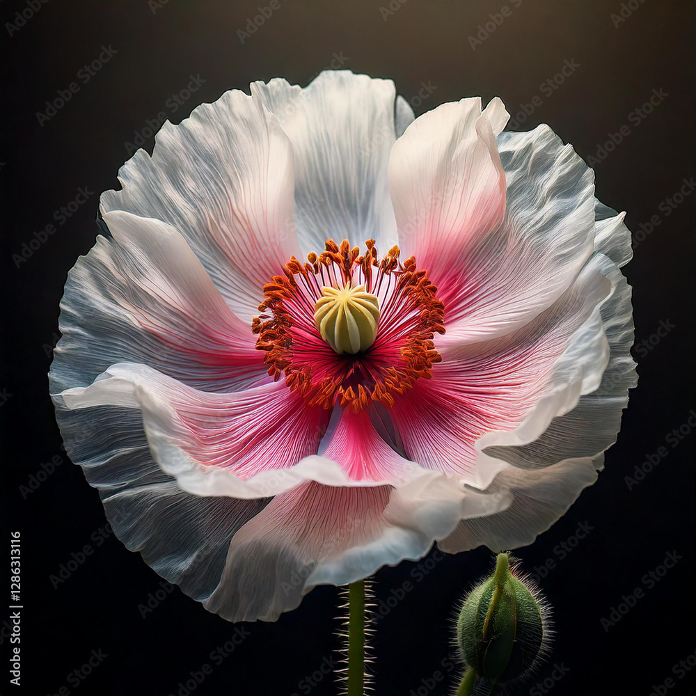 Fotografie Fleur de pavot blanc et rose