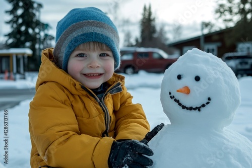 Nature play for children on sunny winter day. Winter entertainme photo