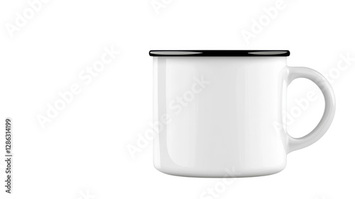 Obraz na płótnie Classic white enamel mug with black rim displayed on a neutral background for minimalist design enthusiasts w salonie
