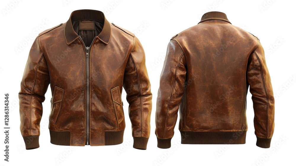 Stylish brown leather jacket with classic design for casual wear and outdoor activities
