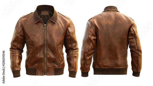 Obraz na płótnie Stylish brown leather jacket with classic design for casual wear and outdoor activities w salonie