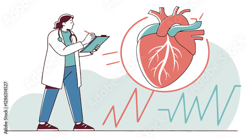 Medical Professional Examining Heart Health with Illustrative Diagram.