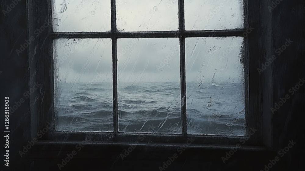 Fototapeta premium Stormy Ocean View From a Windowpane Rain Photography